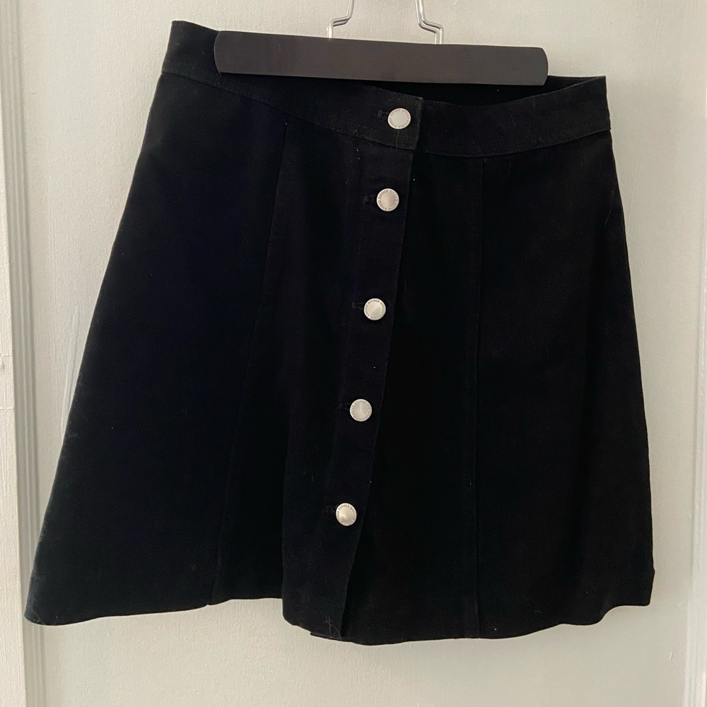 black button up a line mini skirt
